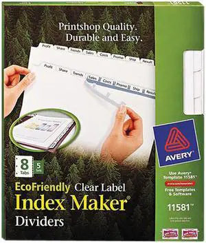 Avery Print & Apply Clear Label Dividers w/White Tabs 8-Tab Letter 5 Sets 11581
