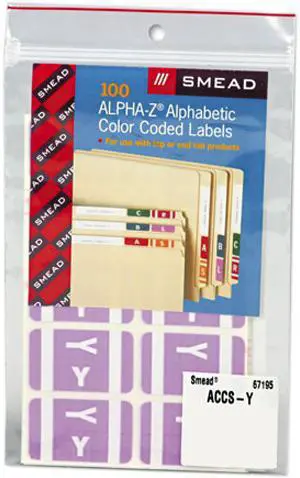 Smead 67195 Alpha-Z Color-Coded Second Letter Labels, Letter Y, Lavender, 100/Pack