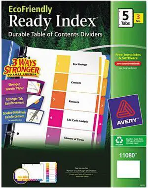 Avery Ready Index Customizable Table of Contents Asst Dividers 5-Tab Ltr 3 Sets
