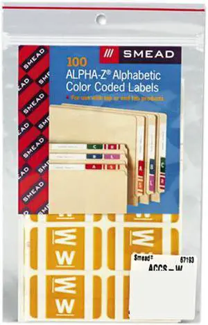 Smead 67193 Alpha-Z Color-Coded Second Letter Labels, Letter W, Yellow, 100/Pack