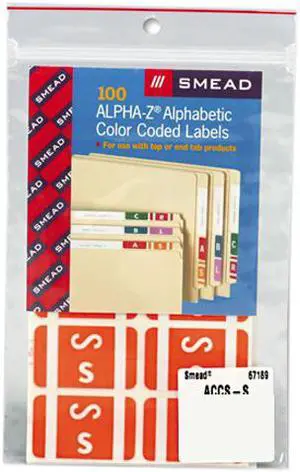 Smead 67189 Alpha-Z Color-Coded Second Letter Labels, Letter S, Orange, 100/Pack