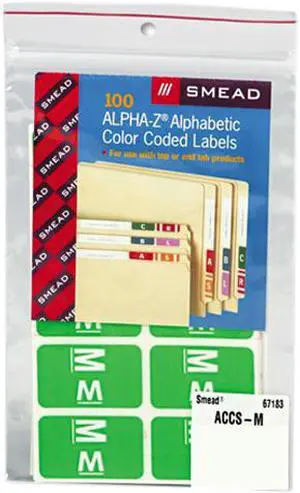 Smead 67183 Alpha-Z Color-Coded Second Letter Labels, Letter M, Light Green, 100/Pack