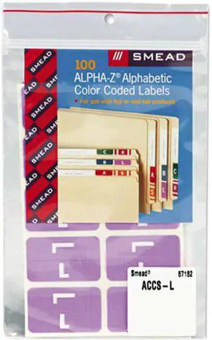 Smead 67182 Alpha-Z Color-Coded Second Letter Labels, Letter L, Lavender, 100/Pack
