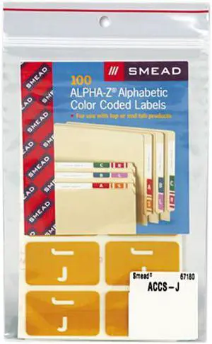 Smead 67180 Alpha-Z Color-Coded Second Letter Labels, Letter J, Yellow, 100/Pack