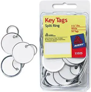 Avery Card Stock Metal Rim Key Tags 1 1/4 dia White 50/Pack 11025