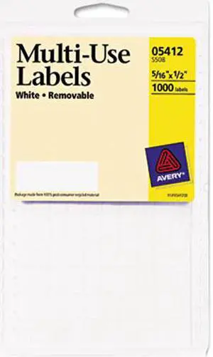 Avery 05412 Removable Multi-Use Labels, 5/16 x 1/2, White, 1000/Pack