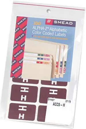 Smead 67178 Alpha-Z Color-Coded Second Letter Labels, Letter H, Dark Brown, 100/Pack