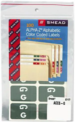 Smead 67177 Alpha-Z Color-Coded Second Letter Labels, Letter G, Gray, 100/Pack