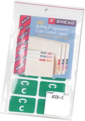 Smead 67173 Alpha-Z Color-Coded Second Letter Labels, Letter C, Dark Green, 100/Pack