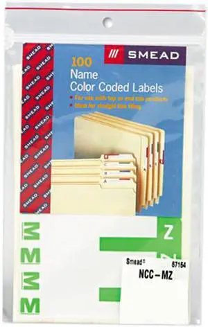 Smead 67164 Alpha-Z Color-Coded First Letter Name Labels, M & Z, Light Green, 100/Pack