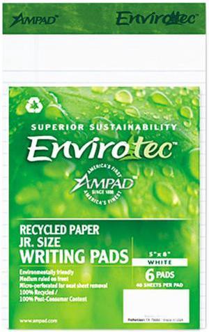 Ampad 40112 Envirotech Recycled Notebook, Wide Rule, 5 x 8, WE, 6 40-Sheet Pads/Pack