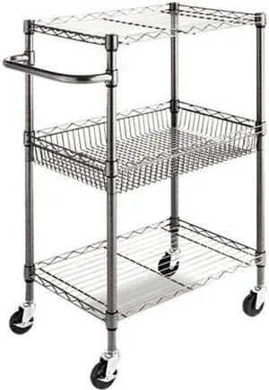 Alera ALESW342416BA Three-Tier Wire Rolling Cart, 28w x 16d x 39h, Black Anthracite