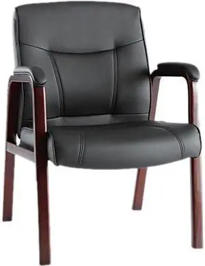 Alera Madaris Series MA43ALS10M (ALEMA43ALS10M)Leather Guest Chair w/Wood Trim, Four Legs, Black/Mahogany
