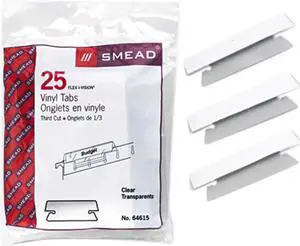 Smead 64615 Hanging File Tab/Insert, 1/3 Tab, 3 1/2 Inch, Clear Tab/White Insert, 25/Pack