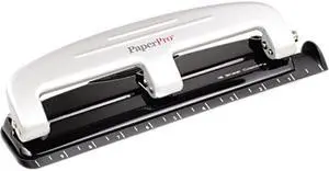 PaperPro 2101 12-Sheet Capacity Three-Hole Punch, Rubber Base, Gray