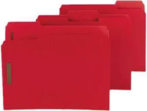 Smead 14936 Colored Pressboard Fastener Folders, Letter, 1/3 Cut, Bright Red, 25/Box