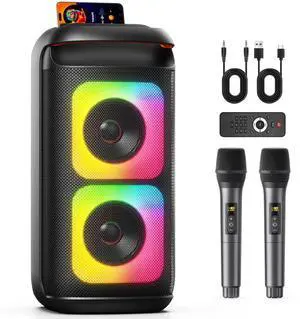 JYX Party Speaker, Portable Karaoke Machine, Dual Sub, Wireless Outdoor Speakers with Remote Control, DJ Lights, 2 Microphones, T37-T JYX Party Speaker, Portable Karaoke Machine, Dual Sub, Wireless Outdoor Speakers with Remote Control, DJ Lights, 2 Microphones, T37-T