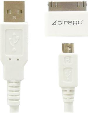 Cirago 6 Feet Certified Micro USB Sync/Charge 30-pin USB Cable Kit for Apple & Android Device IMA1000 - White