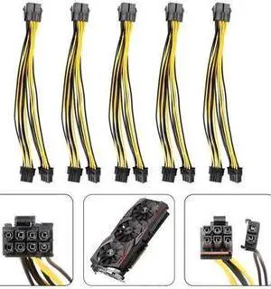 5-Pack PCI-E 8Pin to 2X 8 Pin (6+2) Power Splitter Cable for PCIE PCI Express Image Card Y - Splitter Extension Cable 18AWG(20cm/7.87")