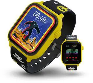 Space Invaders Retro Gaming Smart Watch, Selective Tech, Yellow Bezel, Non-Connected, Built-in Space Invaders™ Game, Custom Watch Faces, Classic Arcade Sound, IP67 Rating