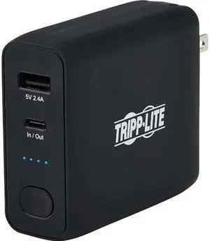 Tripp Lite Black 5000 mAh Portable 2-Port Mobile Power Bank and USB Battery Wall Charger Combo - Direct Plug UPBW-05K0-1A1C