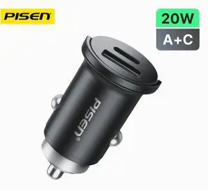 PISEN-Quick USB-C+USB-A 20W Mini Car Charger C to C 1000 Set PISEN-Quick USB-C+USB-A 20W Mini Car Charger C to C 1000 Set