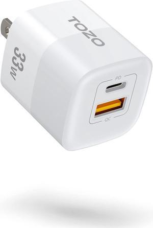 Tozo C3 33W GaN USB-C Dual Port PD and QC Compact Wall Charger - Black C3-BLK