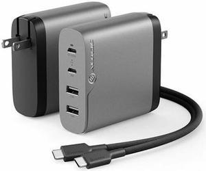 Alogic WCG4X100SGR-US 4X100 Rapid Power 4 Port 100W GaN Wall Charger - Space Grey - Includes 2m 100W USB-C Charging Cable