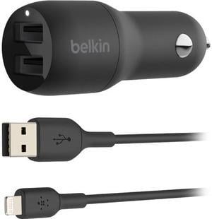 BELKIN CCD001BT1MBK Black BOOST CHARGE Dual USB-A Car Charger 24W + USB-A to Lightning Cable