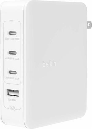 Belkin 140W 4-Port GaN Wall Charger, Multi-Port Charger Block w/USB-C Power Delivery Fast Charge & USB-A Port, Universal