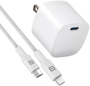 PureGear 30W Single Port USB-C Wall Charger with 4 foot USB-C to Lightning Braided Cable, White | 65184FF