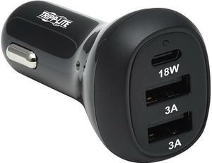 Tripp Lite U280-C03-36W-1B Black 3-Port USB Car Charger, 36W Max - USB-C PD 3.0 Up to 18W, 2 USB-A QC 3.0 Up to 36W
