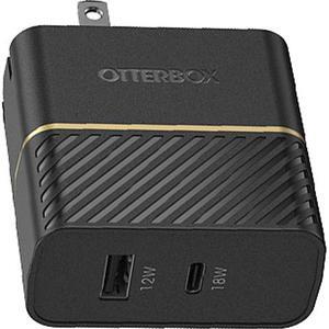 OtterBox 78-52547 Black Shimmer USB-C and USB-A Fast Charge Dual Port Wall Charger, 30W Combined