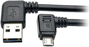 Tripp Lite UR05C-003-RARB Black Dedicated Reversible USB Charging Cable (Left / Right Angle Reversible A to Right Angle 5-Pin Micro B), 3-ft.