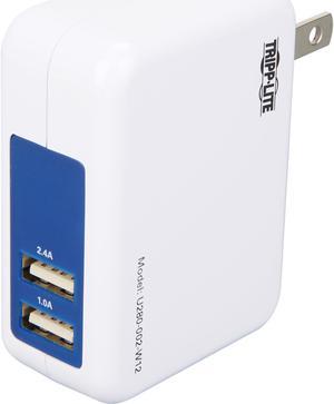 Tripp Lite U280-002-W12 Blue / White 2-Port USB Wall/Travel Charger, 5V, 1.0/2.4A