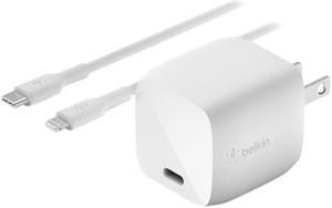 BELKIN WCH001DQ1MWH-B5 BOOST CHARGE White 30W USB-C GaN Wall Charger + USB-C to Lightning Cable