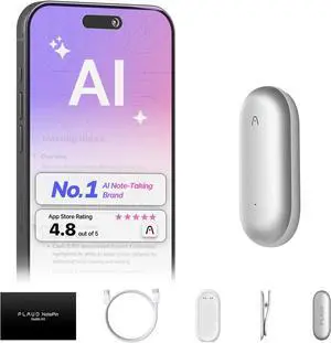 PLAUD NotePin AI Voice Recorder (64GB Memory) AI Transcribe & Summarize, Support 112 Languages, Audio Recorder for Lectures and Meetings, App Control, AI Notetaker - SILVER