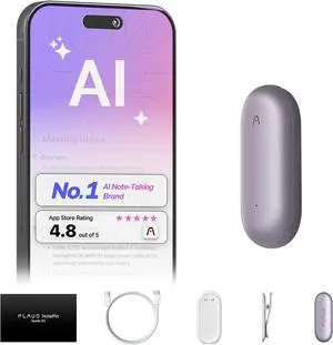 PLAUD NotePin AI Voice Recorder (64GB Memory) AI Transcribe & Summarize, Support 112 Languages, Audio Recorder for Lectures and Meetings, App Control, AI Notetaker - PURPLE
