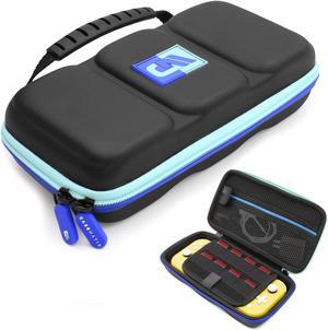 CASEMATIX - Heavy Duty Hard Shell Carrying Case Designed Compatible with Nintendo Switch Lite and Accessories - Blue Green