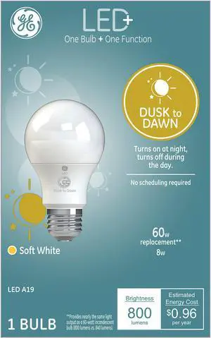GE LED+ Dusk to Dawn Soft White 60W Replacement LED Light Bulb General Purpose A19
