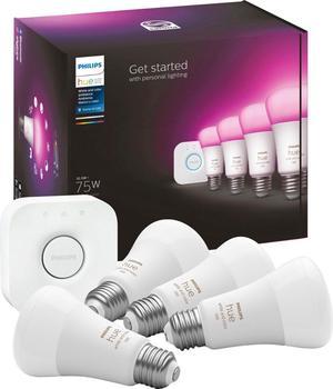 Philips Hue A19 LED Color Smart Bulb Starter Kit (75W 2021 Version), Compatible with Alexa, Apple HomeKit & Google Assistant, White and Color Ambiance (16 Million Colors), 4 Bulbs