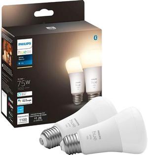 Philips Hue Smart 75W A19 LED Bulb - Soft Warm White Light - 2 Pack - 1100LM - E26 - Indoor - Control with Hue App - Works with Alexa, Google Assistant and Apple Homekit