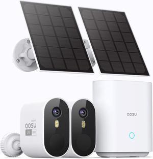 Aosu Solar Wireless Outdoor Security Camera System, 3MP HD, Full Color Night Vision, 2.4/5 GHz, 365-Day Battery Life, 166° Wide View, Spotlight & Sound Alarm, 32gb Local Storage