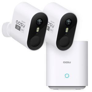 Aosu C6P-2H 3MP Battery-Powered Dual Band Wi-Fi Cameras (2-Pack) with Spotlight, 166° Wide-Angle Lens, AI Detection, 2-Way Audio, and 32GB Local Storage