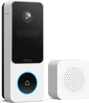 Aosu Wireless Doorbell SE (V8E), 2K QHD Resolution, 2.4 GHz WiFi, Head-to-Toe View, Preset Replies & Voice changing, Package Detection, Reduces False Alerts, Work with Alexa & Google Assistant