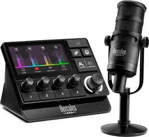 Hercules 4781070 Stream Essentials Kit - Includes Stream 200 + Microphone HXD-700 XLR microphone - 3 months Voicemod Pro - Core Streaming Apps pre-integrated (OBS, Streamlabs)