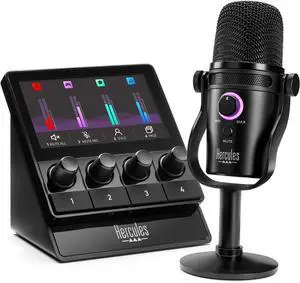 Hercules 4781068 Stream Starter Kit - Includes Stream 100 and HUD-600 USB Microphone + 3 Months Voicemod Pro - Core Streaming apps pre-Integrated (OBS, Streamlabs)