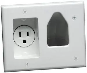 DataComm 45-0021-WH Recessed Cable Plate with Recessed Power, White