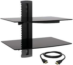 Megamounts DVD302-HDMI-BNDL Tempered Glass Double Shelf Wall Mount with HDMI