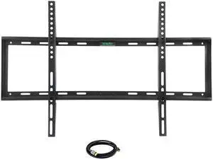 Megamounts GMPF-24N7-HDMI-BNDLPC17 Black 26" - 55" Smooth Black Matt Finish Fixed Television Mount for 26"- 55" LCD, LED